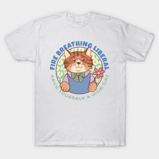 Fire Breathing Liberal Cat with Flower T-Shirt